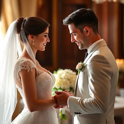 Elegant wedding photo of a bride and groom exchanging vows