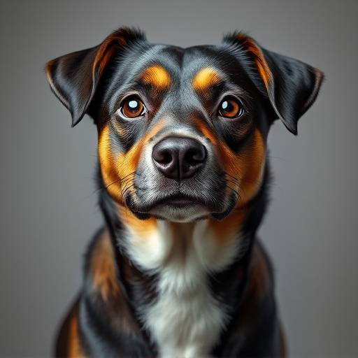 Studio portrait of a dog looking directly at the camera